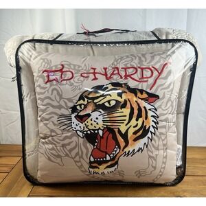 Ed Hardy 4-Piece Full/Queen Luxurious Plush Comforter Set Tiger Beige NWT